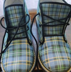 High Top Women's Plaid Blue Yellow Lace-Up Boots